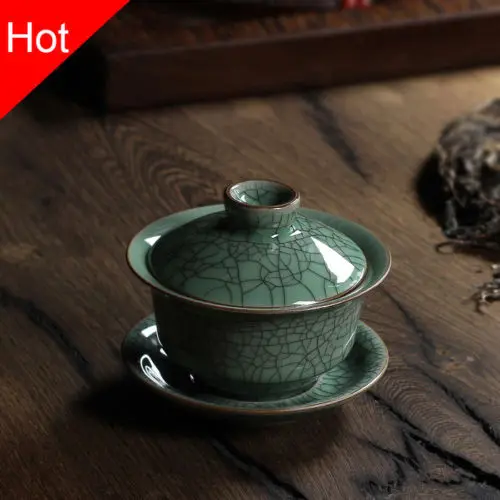 [GRANDNESS] Longquan Celadon фарфоровые Gaiwan КИТАЙСКИЕ чашки кракле глазури чайная посуда 150 мл