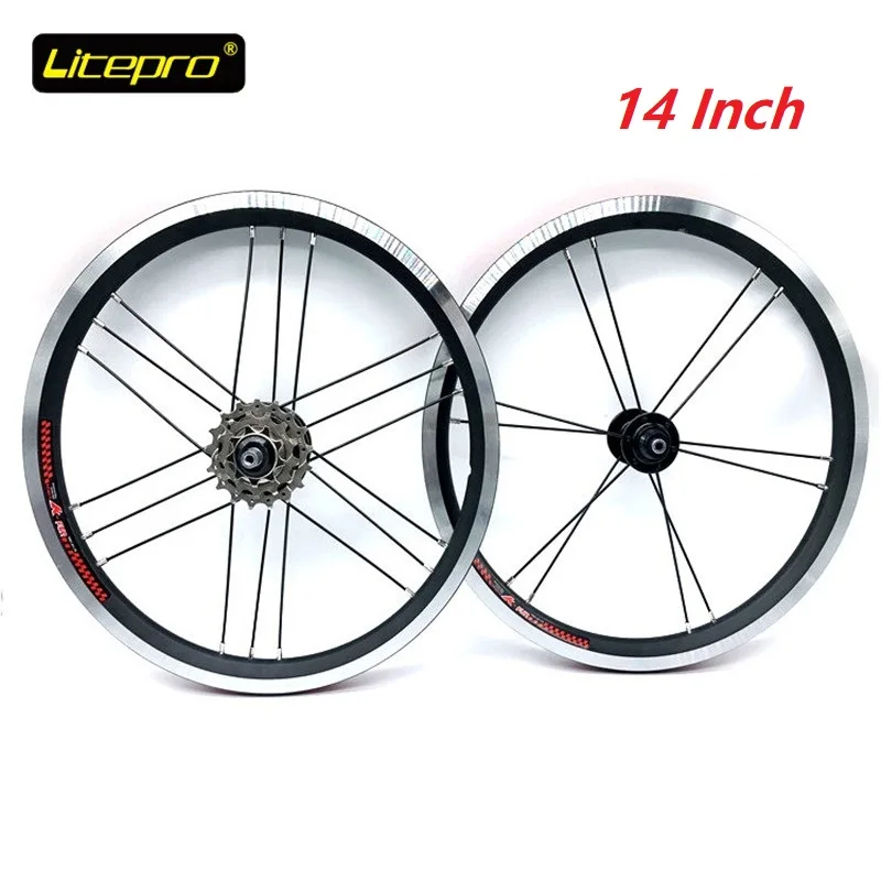 Litepro 14 Inch Folding Bike WheelSet G3 Spokes 3 Speed Freewheel 74/85mm Hub 4 Bearing Folding Bicycle Wheel Set