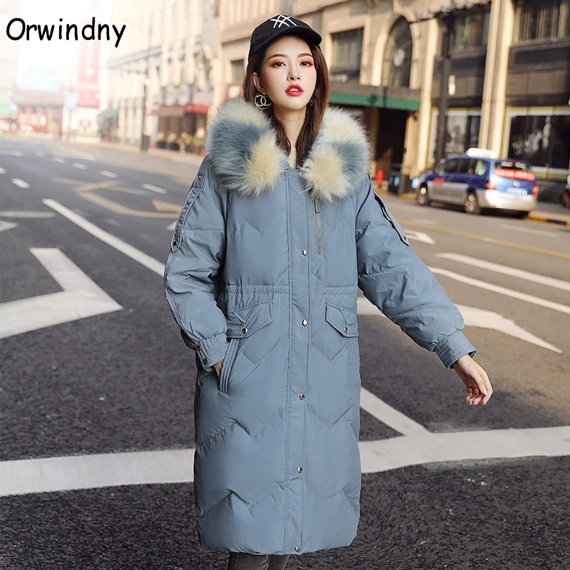 Orwindny зимнее пальто Длинная женская зимняя куртка большой меховой парк с капюшоном тонкий стильный пуховик с хлопковой подкладкой куртки и пальто парки