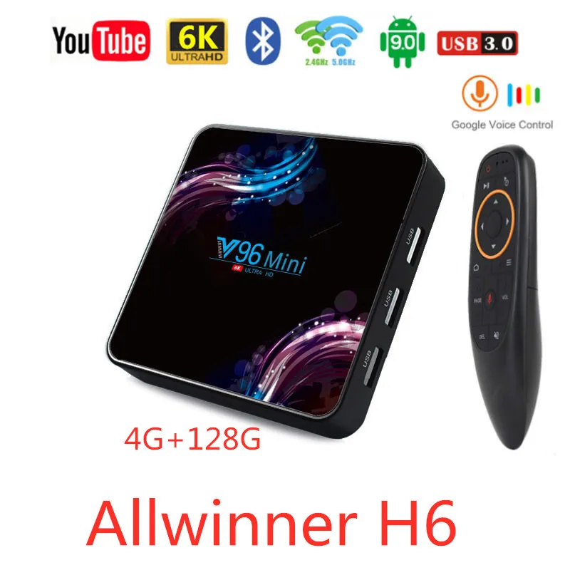 

V96 Android 9.0 Smart TV Box Allwinner H6 Quad Core ARM 6K Google Media Player 4G+128G 2.4/5G WiFi BT4.2 smart tv Android tv box