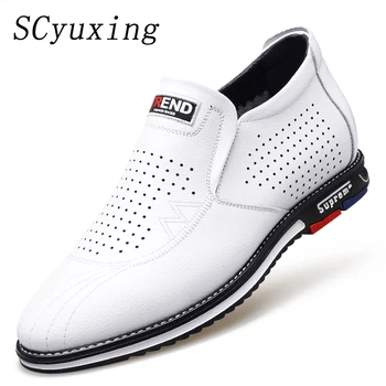 

2020 Man Cowhide Leather Shoes Soft Sole Man Height Increasing Casual Lether Inner Increase 3cm Summer Man Cow Leather Shoes