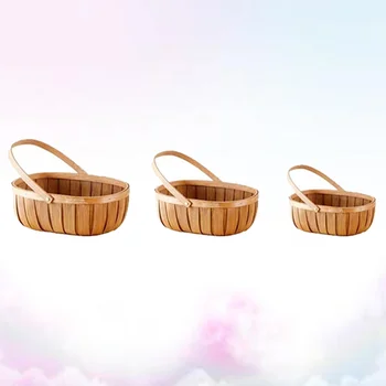 

3Pcs Retro Wooden Weave Storage Baskets Portable Fruits Vegetables Storage Baskets Sundries Storage Boxes Large Medium Small Siz