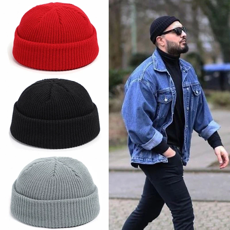 Fashion Hip Hop Beanie Knitted Hat Men Skullcap Women Winter Warm Brimless Baggy Melon Cap Cuff Docker Fisherman Beanies Hats 1