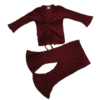 

Baby Girl Suit Autumn Baby Girl Newborn Clothing Flared Sleeve Long Sleeves + Long Pants Kids Knitted Clothes Infant Clothing