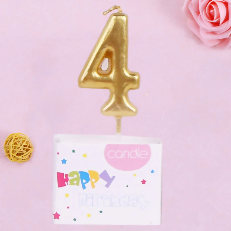 Gold Number 4 Свечи для торта с днем рождения, украшения для дома, аксессуары, свечи для торта, мерцающие и блестящие вечерние украшения для торта - Цвет: Gold Number 4