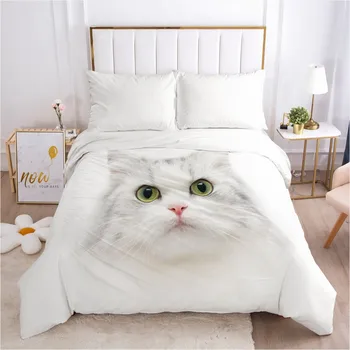 

3D Custom White Cat Duvet Covers Comforter Case Quilt Cover Bedding Sets Quilt Covers King Queen Full Size White Bedding Sets