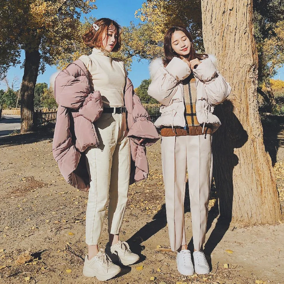 

Photo Shoot Sweet Four Colors Large Fur Collar Hooded Bread fu da Tail Beat Lantern Sleeve Short BF Laziness Best Friend Cotton