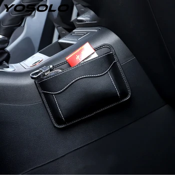 

YOSOLO PU Leather Car Pouch Bags Organizer Universal Cards Mobile Phone Collecting Sticky Bag Car Storage Box Auto Accessories