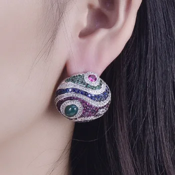 

Zlxgirl Luxury Brand Mirco Paved Cubic zircon copper stud Earrings for Women Fashion Russian bridal jewelry earrings