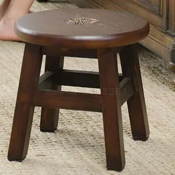 

European-style Family Stool Children's Solid Wooden Bench Living Room Tea Table Stool Footstool Change Shoes Stool