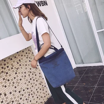 

Women Denim Blue Shoulder Bag New Female Travel Casual Canvas Tote Handbags Large Vintage Crossbody Bags Fashion College bag