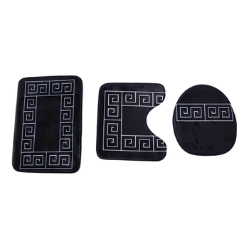 

Bath Mat 3 Piece Set Classical Pattern Toilet Cover Foot Pad Non-Slip Absorbent Bathroom Door Mat Flannel Soft Bathr Rug Carpet-