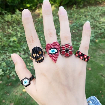 

FAIRYWOO Miyuki Ring Ring For Women Skeleton Ring Set Heart Ring Delica Rings Flower Friendship Rings Gifts Fashion Wholesale
