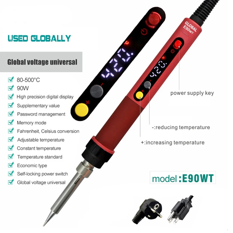 CXG E90W цифровой lcd Регулируемый NC термостат железная ручка электрического паяльника сварочный Ремонт+ 10 шт. 900 м наконечники маленькие инструменты