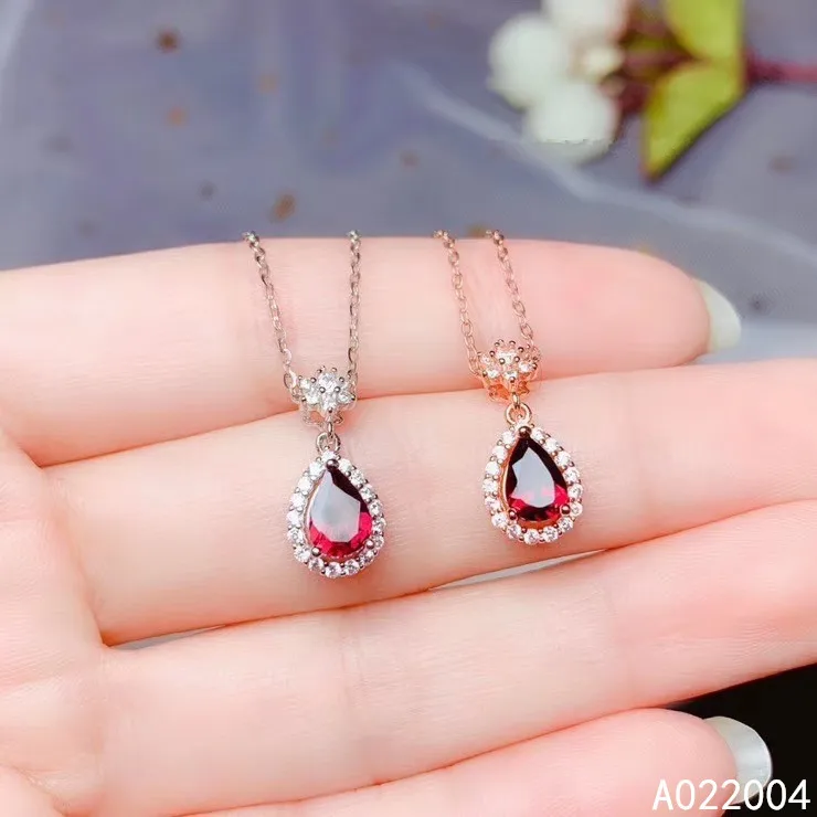 

KJJEAXCMY Fine Jewelry 925 Sterling Silver Inlaid Natural Gemstone Garnet Female Miss Pendant Necklace Beautiful Support Test