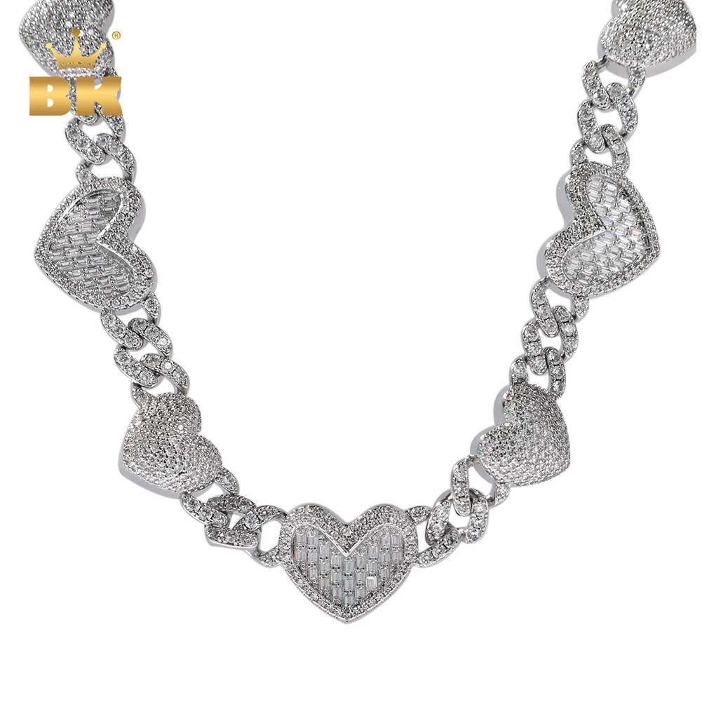 THE BLING KING 13mm Cuban Chain Full Paved 2 Designs Heart Iced Out Bling Baguettecz Necklace Charm HipHop Jewelry