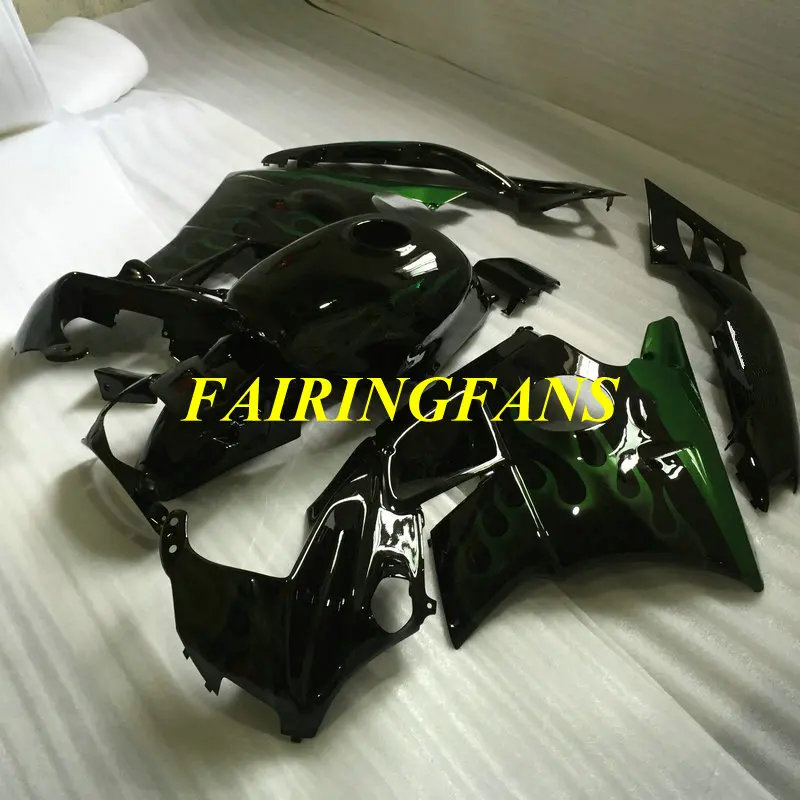 Изготовленный На Заказ обтекатель комплект для HONDA CBR600F2 91 92 93 94 CBR 600 F2 CBR 600F2 CBR600 1991 1994 зеленый пламя части обтекателя+ подарки HS07