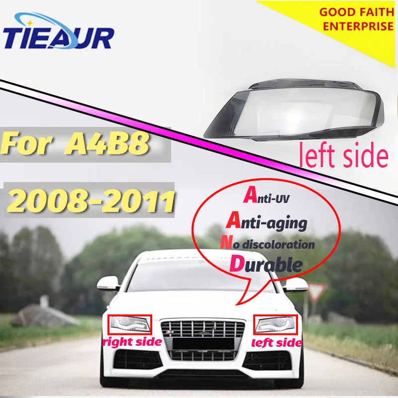 Headlight Transparent Glass Lens Cover for Audi A4 B8 Headlamp clear Shell Lampshade Face 4Doors