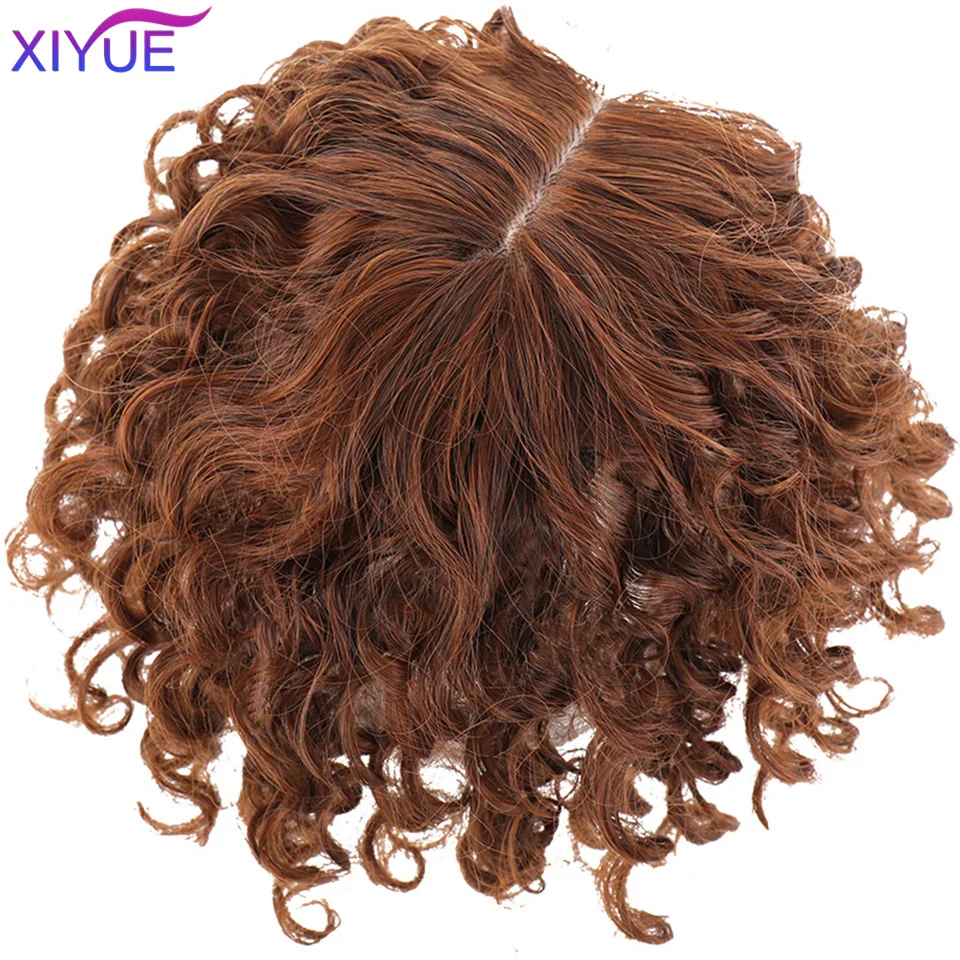 Black Brown Curly Hair Top Toupee Clip In Synthetic Hair Extensions Replacement Closure Hairpiece Cover the White Hair Hairpiece
