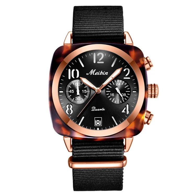 

New Style natural detox bin meibin Brand Ladies' Watch Square Dial Nylon Watchband Waterproof Quartz Watch