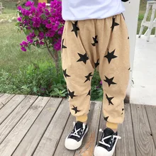 Осенняя детская одежда для мужчин и женщин; Детские хлопковые шаровары; повседневные брюки; детские брюки с принтом звезды; большие Pp брюки