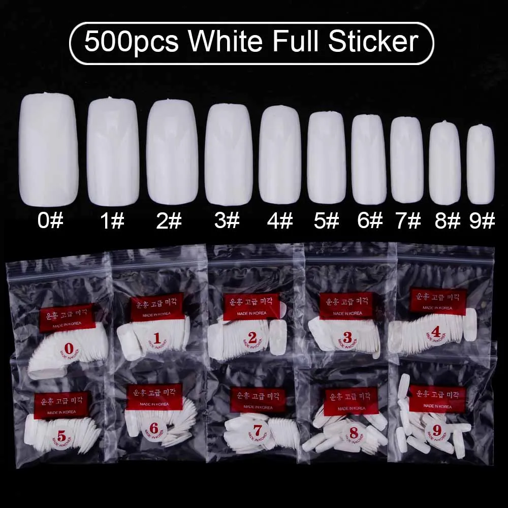 500pcs White Full 500 шт./кор. советы для дизайна ногтей ложный гроб плоская форма полное покрытие Дисплей Практика акриловый УФ гель лак инструмент маникюр накладные ногти советы - Цвет: 500pcs White Full