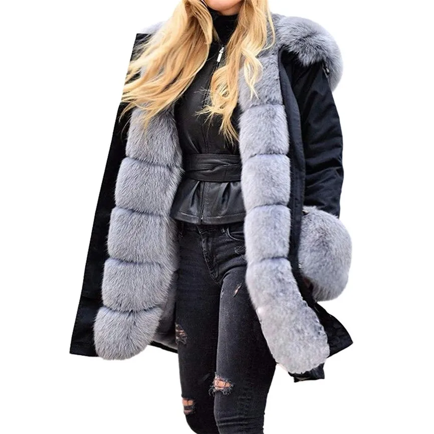 Женское пальто с длинным рукавом из искусственного меха зимняя куртка парка с капюшоном рыбий хвост пальто Abrigos Mujer Invierno зимнее пальто для женщин