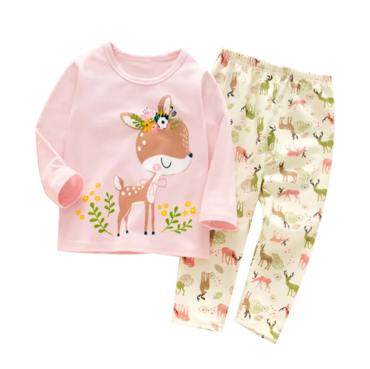 2PCS Deer Set Комплекты одежды для новорожденных и маленьких девочек, топы с изображением единорога, замка Пегаса, звезды+ штаны+ шапочка+ повязка на голову, 4 предмета, одежда для маленьких девочек - Цвет: 2PCS Deer Set