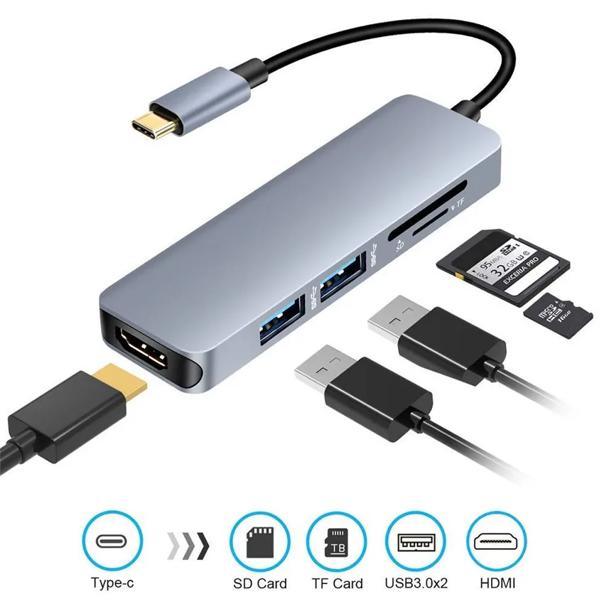  USB Type C Hub 5-IN-1 USB C Adapter to HDMI 4K USB 3.0 Ports SD/TF Card Reader USB C HDMI Adapter f