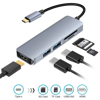 

USB Type C Hub 5-IN-1 USB C Adapter to HDMI 4K USB 3.0 Ports SD/TF Card Reader USB C HDMI Adapter for MacBook Pro Samsung
