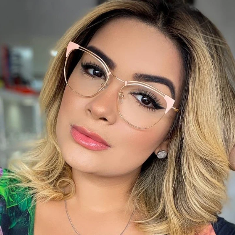 Espantar franja curva Gafas de Metal con forma de ojo de gato para mujer, lentes ópticas  transparentes a la moda, montura femenina, antiazul, nuevas|Las mujeres  gafas de Marcos| - AliExpress