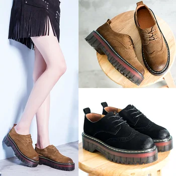 

2019 Spring New Women's Shoes Genuine Leather Boots Suede Leather British College Wind Shoes Lace With Thick Bottom Shoes