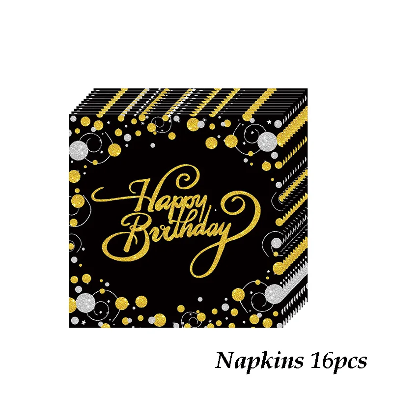 napkin 16pcs 70 лет взрослых день рождения одноразовая посуда черные бумажные золотистые тарелки чашки скатерти свадьбы юбилей Декор принадлежности - Цвет: napkin 16pcs