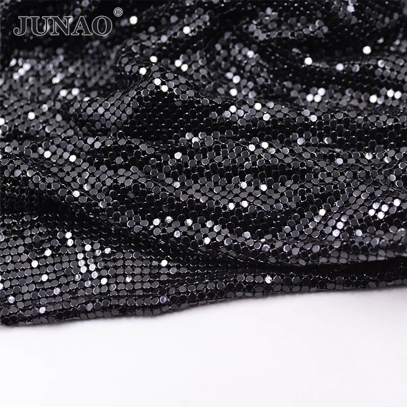 JUNAO-45-150cm-Black-Gold-Silver-Color-Aluminum-Mesh-Rhinestones-Fabric-Sheet-Metal-Applique-Trim-for