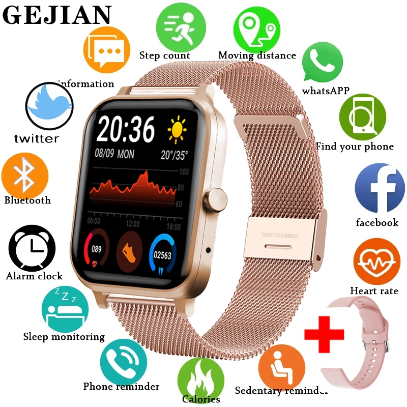 GEJIAN Fashion Ladies Smart Watch Women Heart Rate Blood Pressure Fitness Tracker Bluetooth Call For Android Ios smartwatch Men |