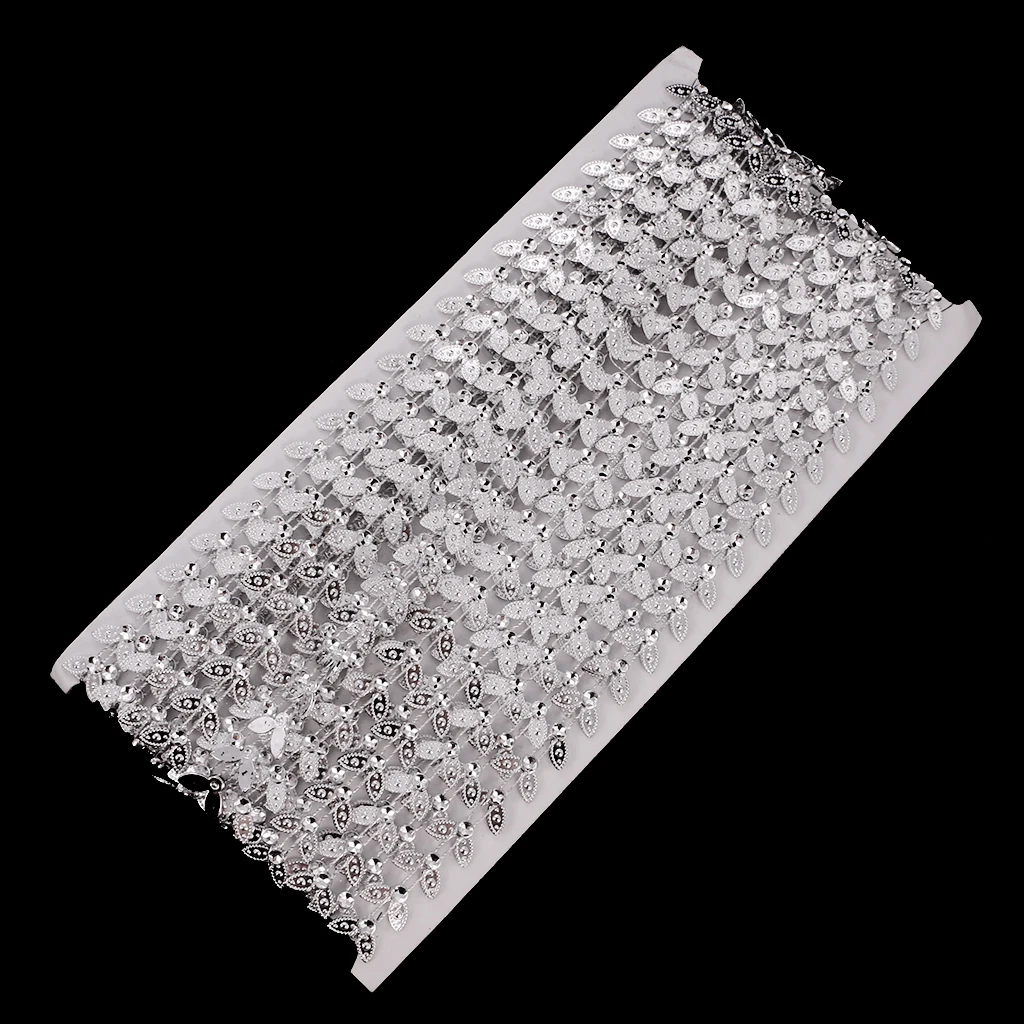 10 Yard Leaf Crystal Rhinestone Close Chain Trim Sewing Craft 1.2mm Silver Color (Clear)