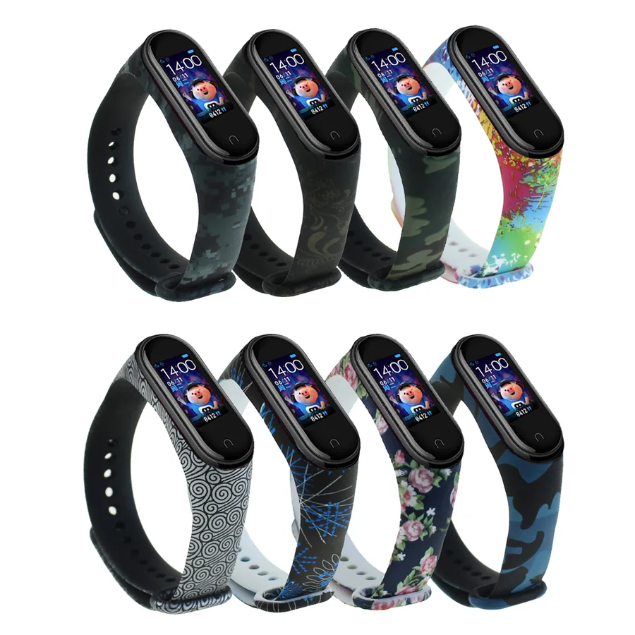 Браслеты с красочным принтом для Xiaomi Mi Band 4 3 спортивный силиконовый ремешок на