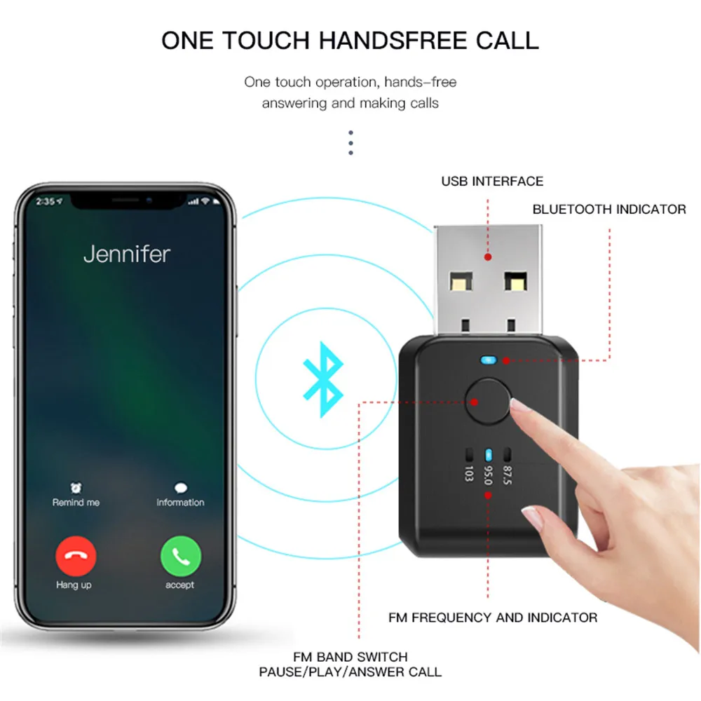 Bluetooth 5.1 FM Transmitter & Receiver with Handsfree Calling