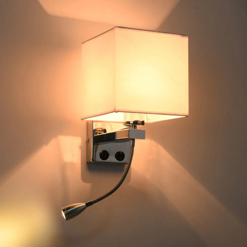 Современный настенный светильник регулируемый ткань исследование поверхностного монтажа Гостиная ночное Спальня прикроватные светильники, светодиодная лампа для чтения с защитой для глаз