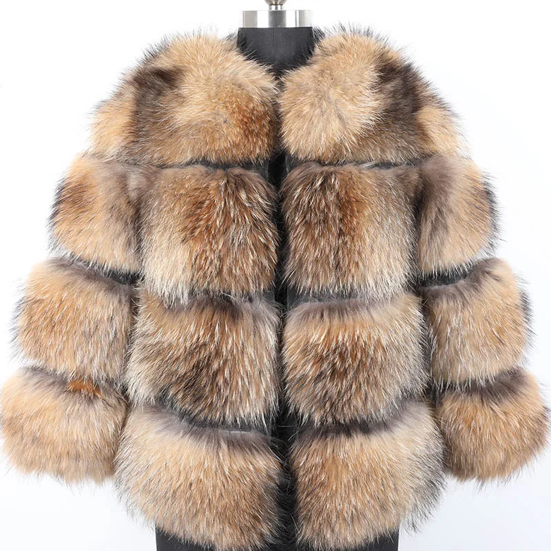 

Maomaokong winter leather jacket Natural real raccoon fur coat High quality women's Round neck to keep warm Park party overcomes