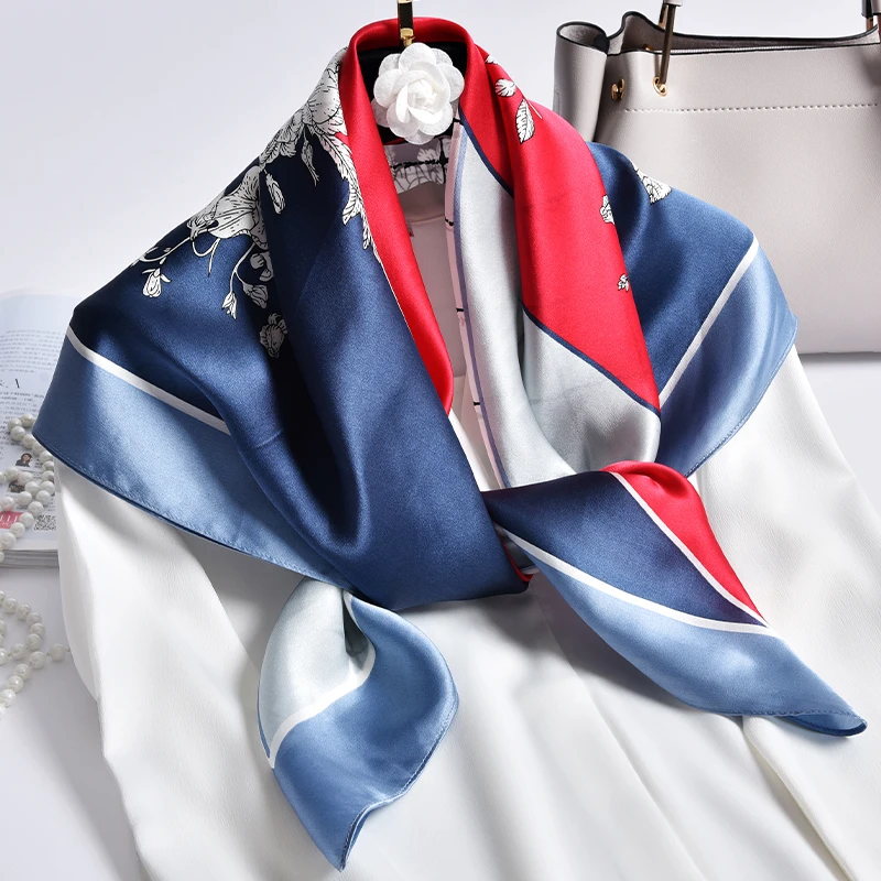 

Spring 100% Silk Square Scarf Women Headscarf Hijab for Ladies Print Silk Bandana Square Nature Silk Scarf Neckerchief 88x88cm