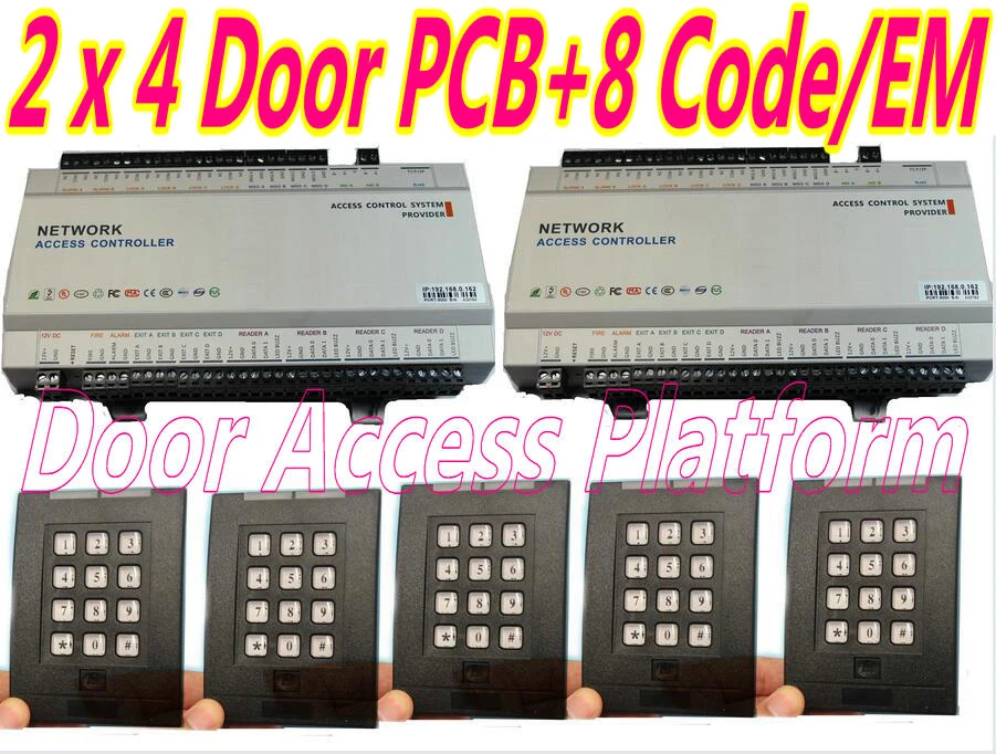 Controlador de acceso Web de 2x4 puertas WAN LAN TCPIP interface Web + 8  unidades de código/contraseña/lectores de tarjetas de identificación EM +  200 tarjetas RFID EM|Kits de control de acceso| - AliExpress