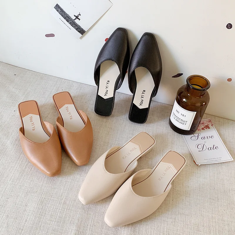 Fashion Pointed Toe Mules Summer Women Slippers Candy Color Flats Slip-on Holiday Ladies Sandals Slides Rubber Shoes | Обувь