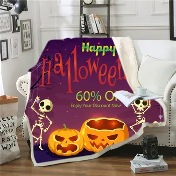 

Halloween Sherpa Blanket Pumpkin/Skull Fleece Blanket 3D Print Ghost Festival Weighted Blanket For Kids Adults Throw Blanket