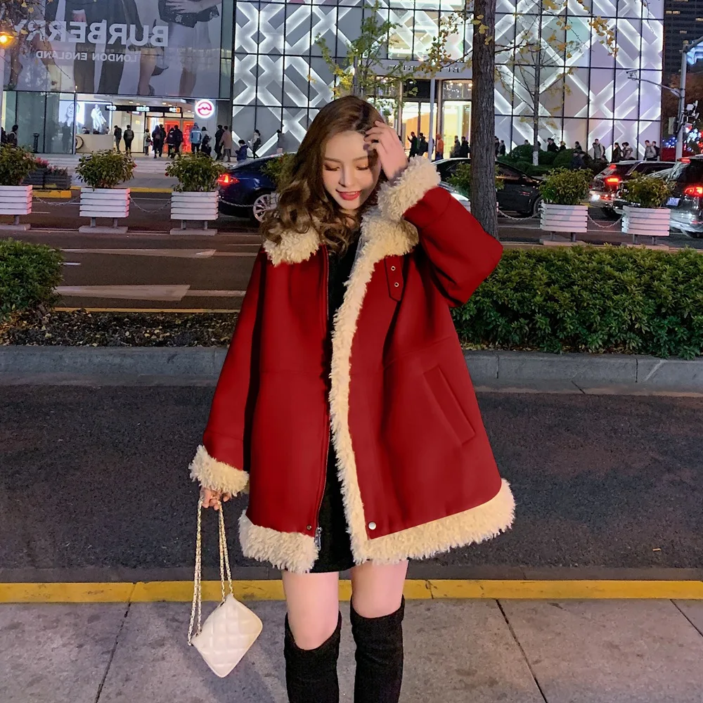 

Photo Shoot Sense of Design CHIC Lambs Wool Joint Thick Woolen Jacket 2019 Winter New Style WOMEN'S Dress Retro Cotton-padded Cl