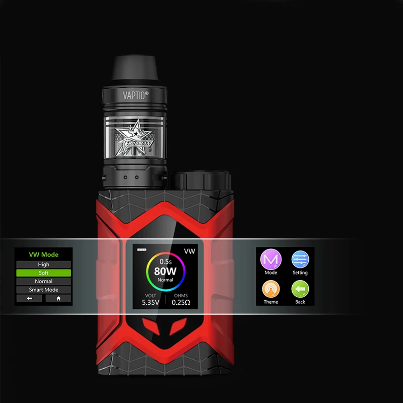 Preise GESCHENKE! Vaptio Wand Crawler Vape KIT 5ML 80W Widerstand 0.05 2ohm E Zigarette TCR 1,3 zoll TFT Keine batterie