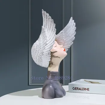 

Creativity Resin Character Sculpture Girl Wing Angel Abstract Crafts Furnishings Modern Home Decoration Miniature Figurines