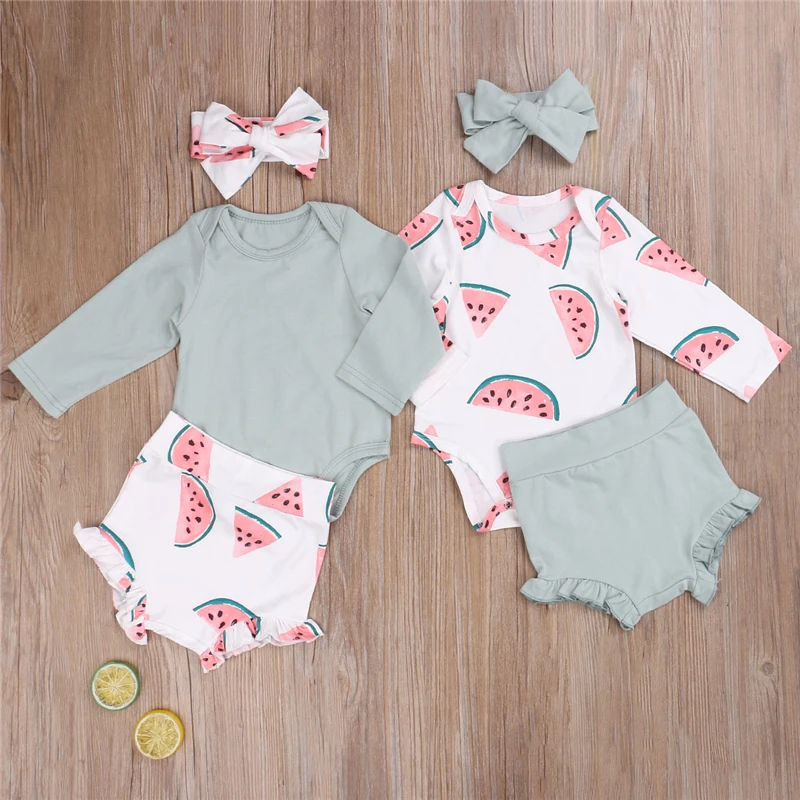 

Cute Fruit Newborn Baby Girls Toddler Rompers Summer Watermelon Print Sleeveless Jumpsuit Playsuit Cotton Baby Girls Clothing