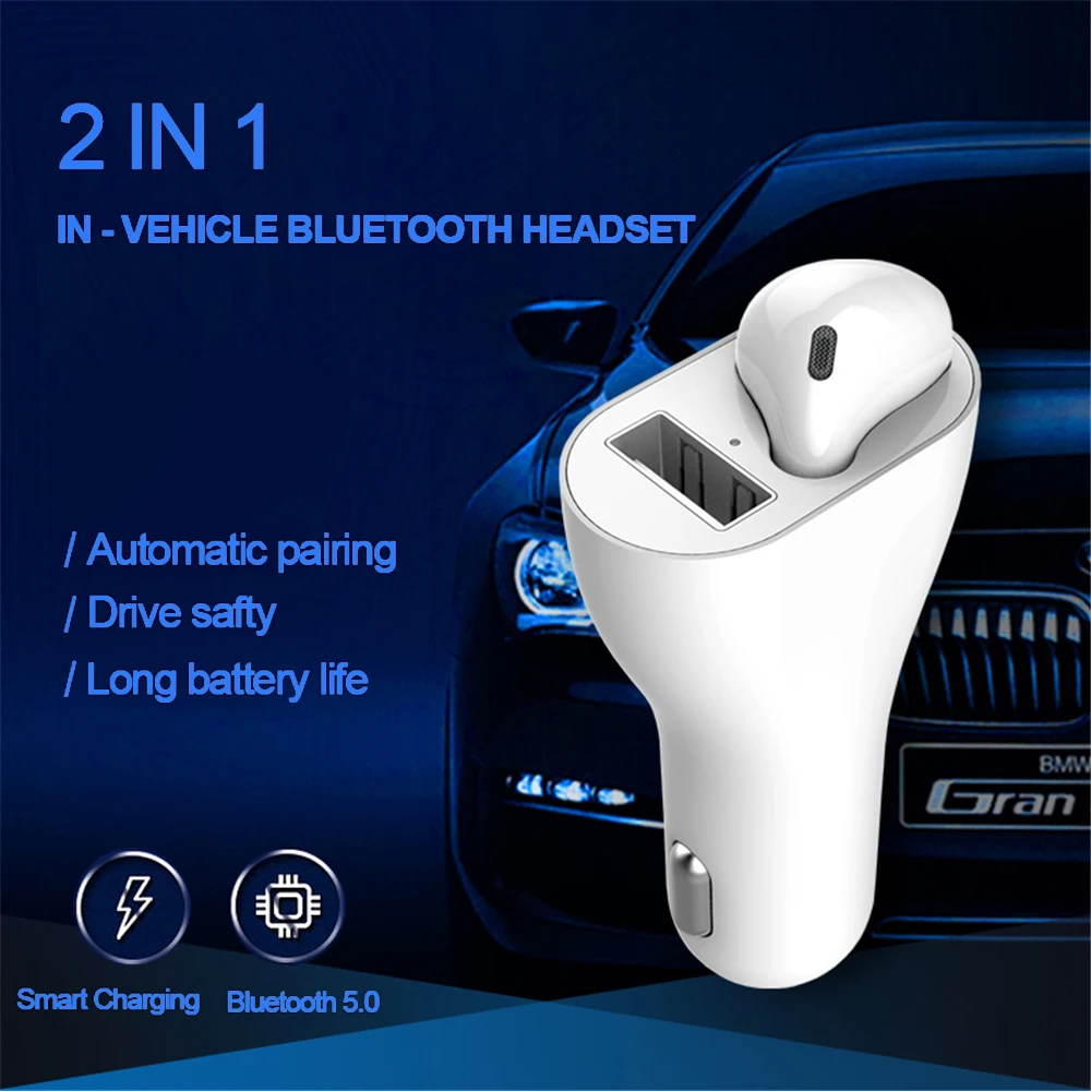 Прикуриватель для USB автомобиля Bluetooth зарядное устройство Ремень гарнитура Беспроводные наушники для iphone samsung huawei и смартфонов