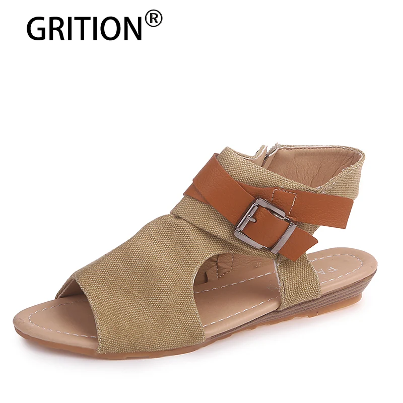 GRITION Sandalias de tacón plano para mujer, zapatos de playa